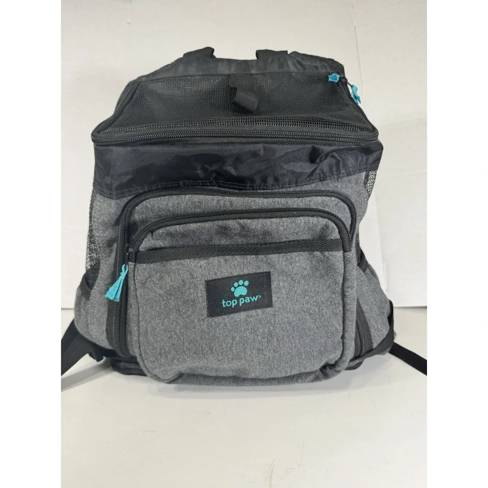 Top Paw Pet Carrier Backpack Small Dog Cat Grey Black Mesh Breathable Travel Bag